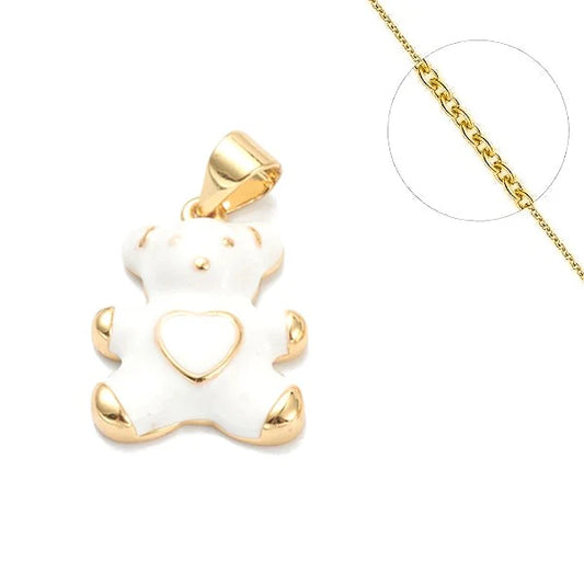 Collier chaine et pendentif enfant ourson blanc