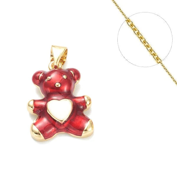 Collier chaine et pendentif enfant ourson rouge