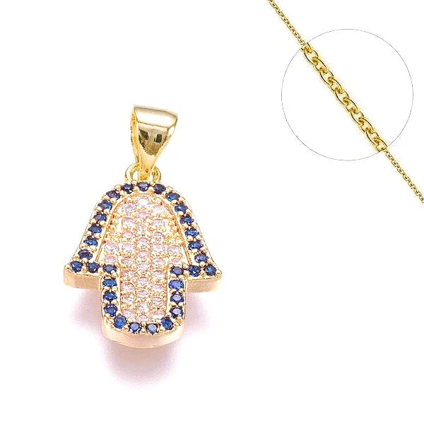 Collier chaine et pendentif zircon cubique main de Fatma