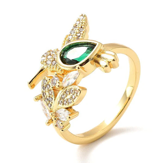 Bague femme réglable zirconium vert papillon