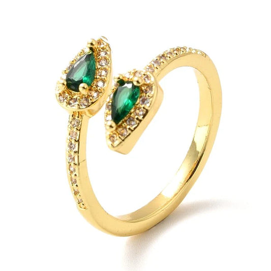 Bague femme réglable larme zirconium vert