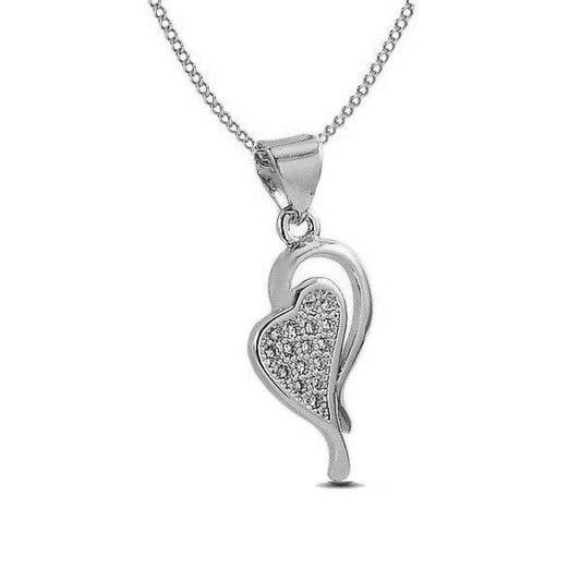 Collier rhodié chaîne et pendentif coeur diamant CZ