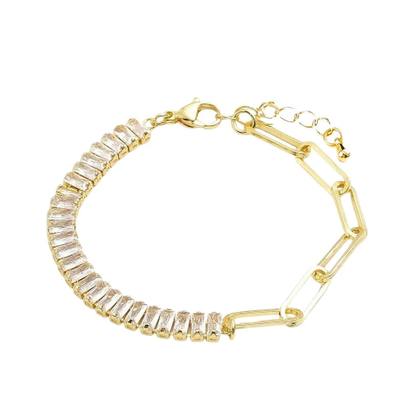 Bracelet pour femme - souple diamants zirconiums chaîne trombone