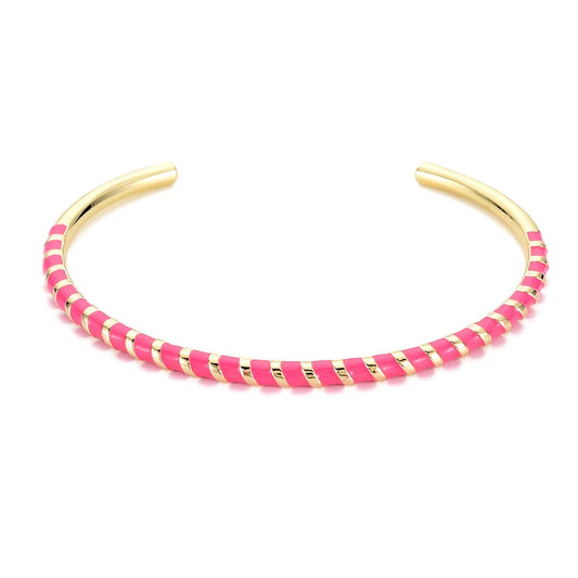 Bracelet pour femme - manchette zirconiums et émail rose