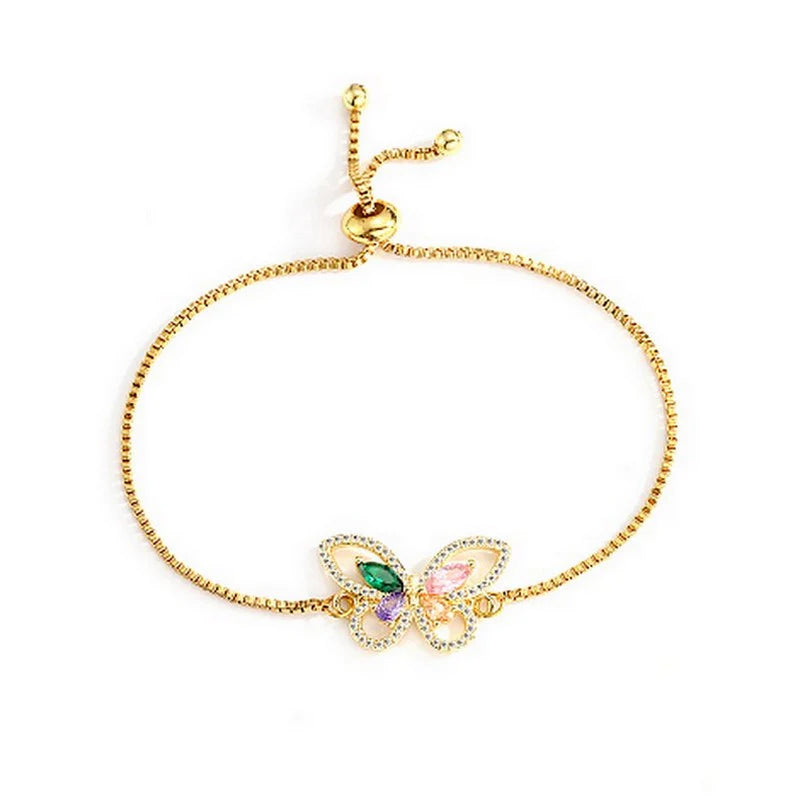 Bracelet pour femme - coulissant papillon avec zirconiums sertis