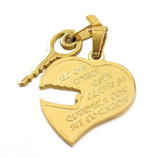 Pendentif acier 316 - 2 pendentifs - Cœur et clé à partager