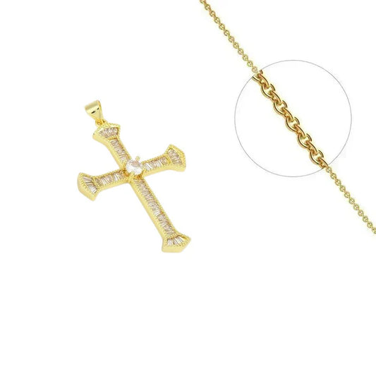 Collier doré chaîne et pendentif croix zirconiums sertis