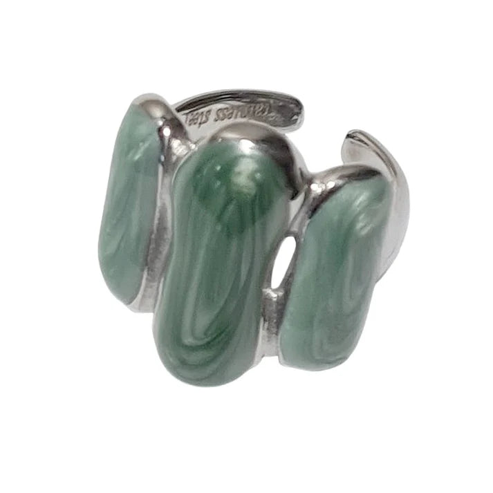 Bague acier inoxydable émail vert