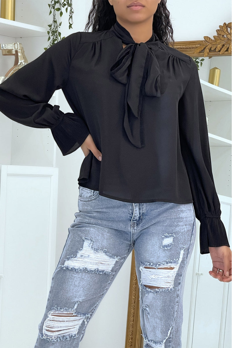 Blouse fluide noire à manches longues